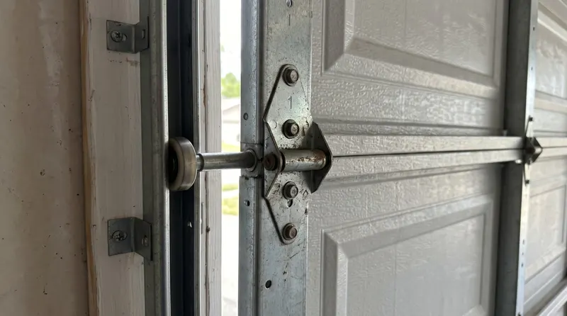 Garage door roller and hinge on the track